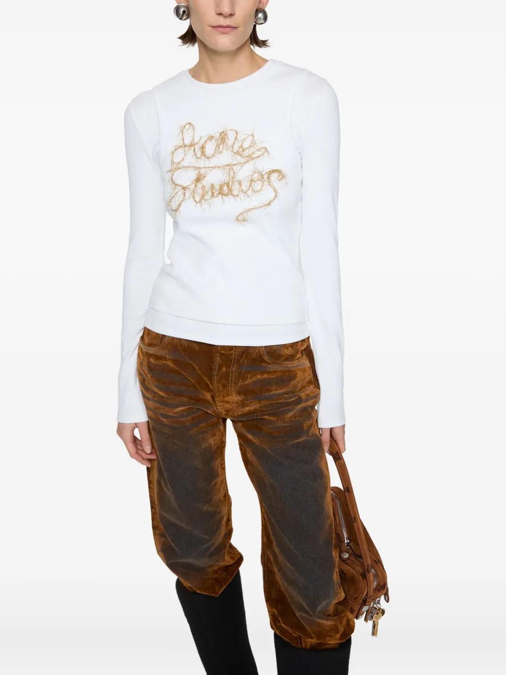 Acne Studios T-shirt Layerd Metallic Logo In White