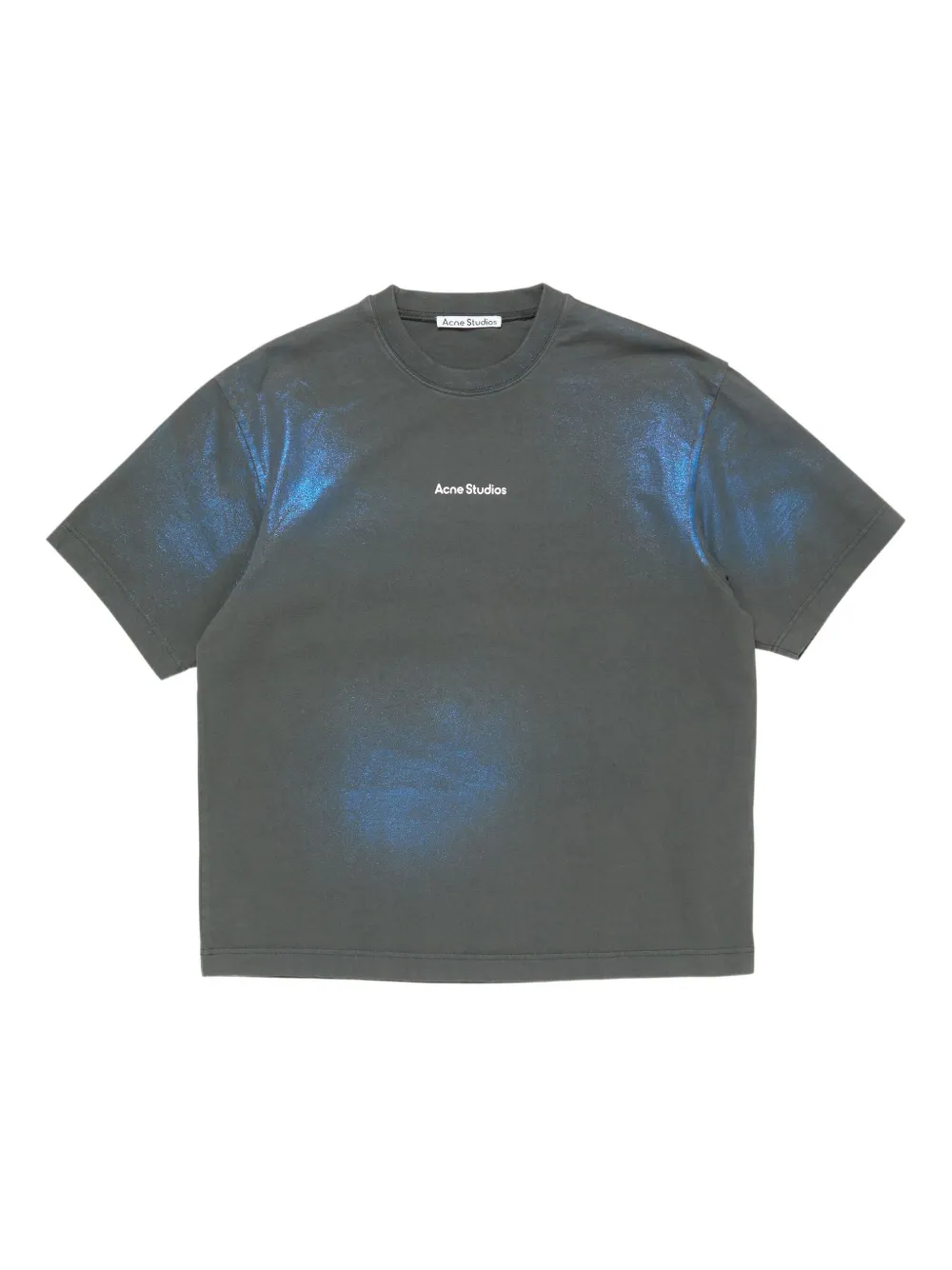 Acne Studios Spotted Blue Cotton T-shirt With Iridescent Finish In Black