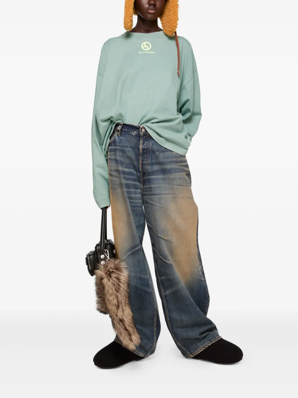 Acne Studios T-shirt met logoprint en lange mouwen Groen