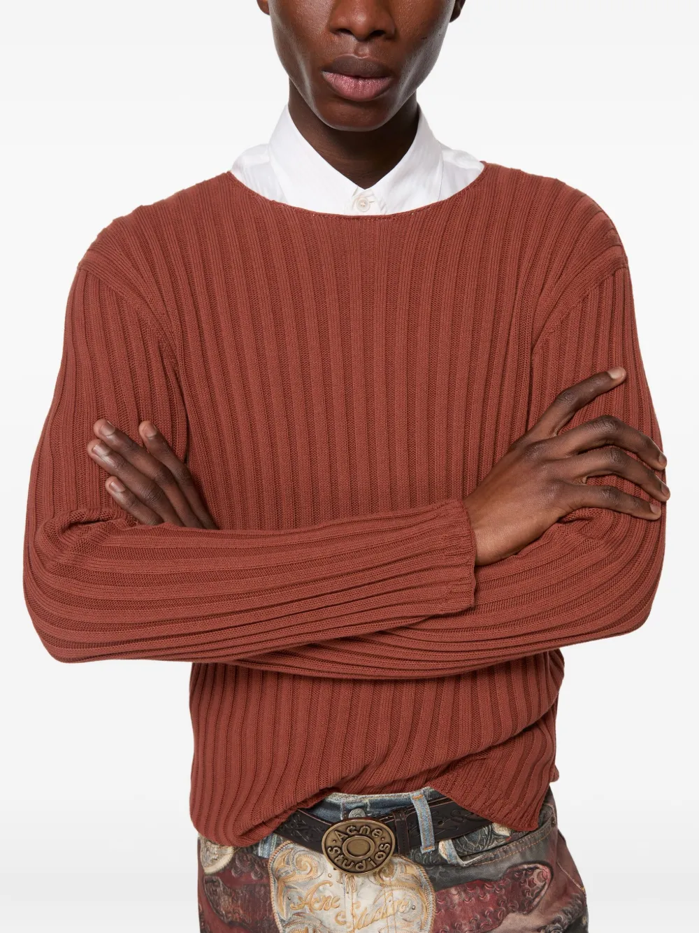 Acne Studios Geribbelde katoenen trui Rood