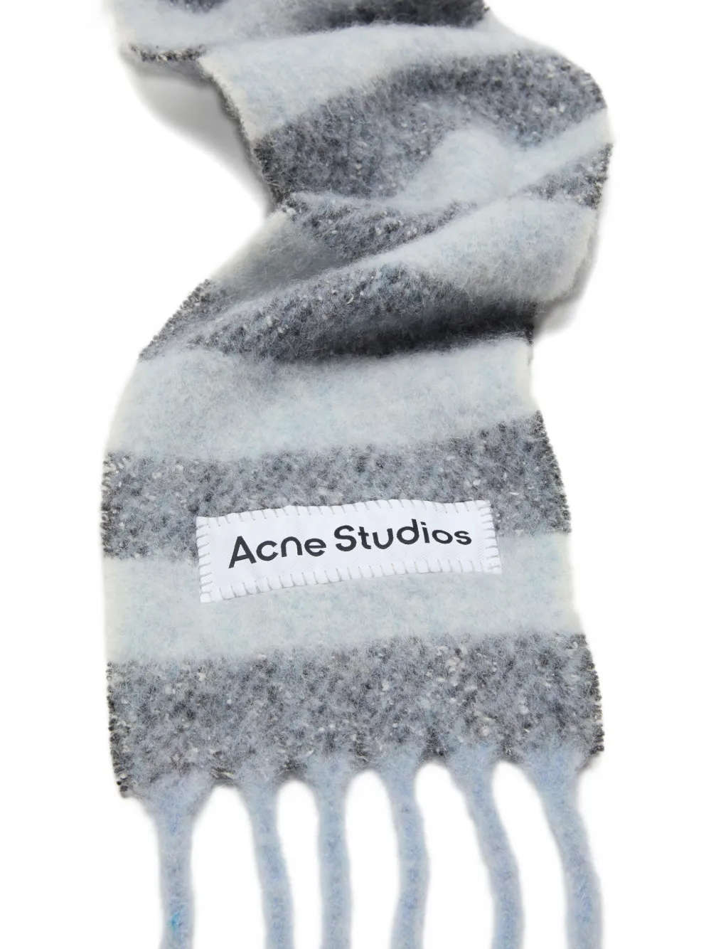 Acne Studios Stripe-pattern Fringed Scarf In Gray