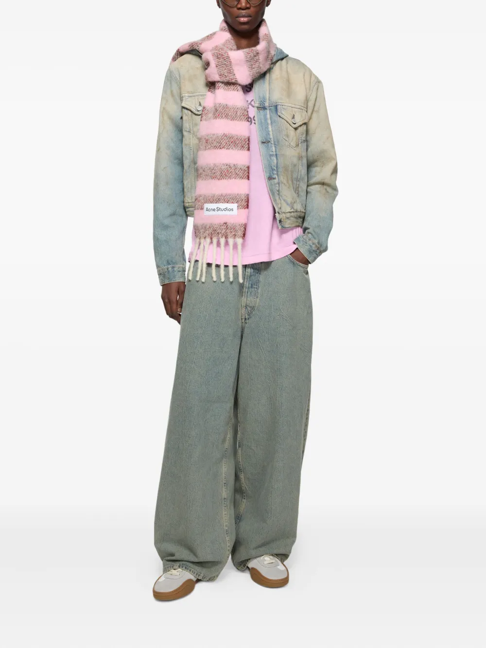 Acne Studios Stripe-pattern Fringed Scarf In Pink