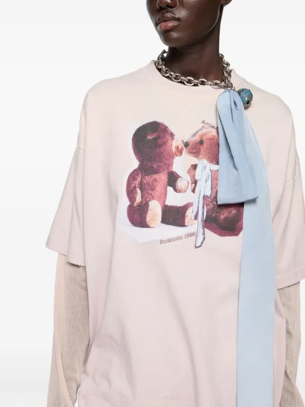 ★激レア★【Acne Studios】BEAR くま プリント Tシャツ Acne Studios Men's Exford Face Teddy Bear T-Shirt in Optic