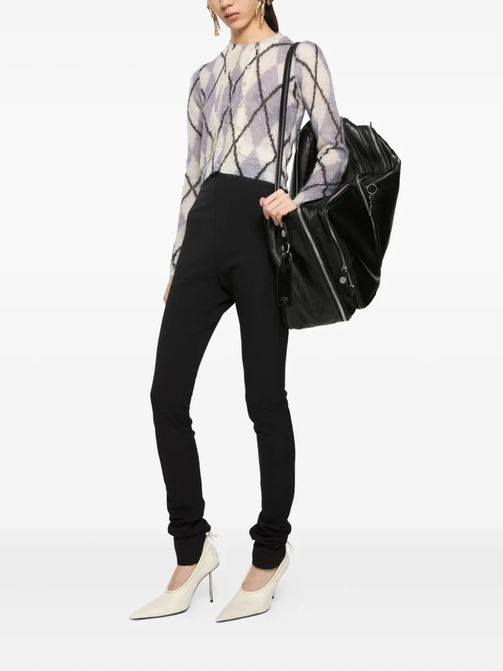 Acne Studios Argyle Cardigan In Mohair And Wool Blend In Neutral