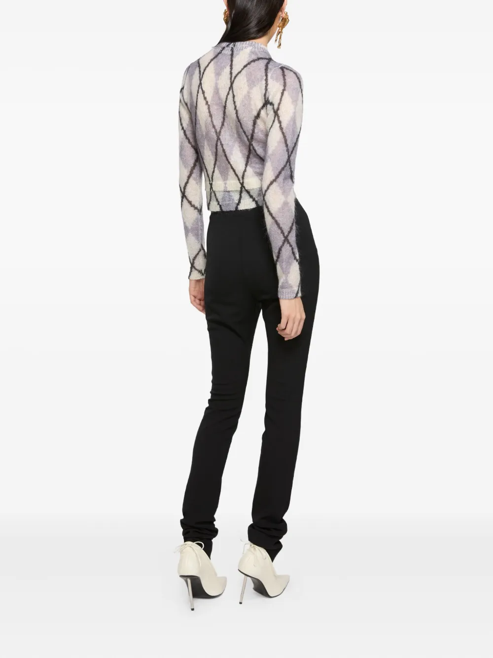 Acne Studios Argyle Cardigan In Mohair And Wool Blend In Neutral