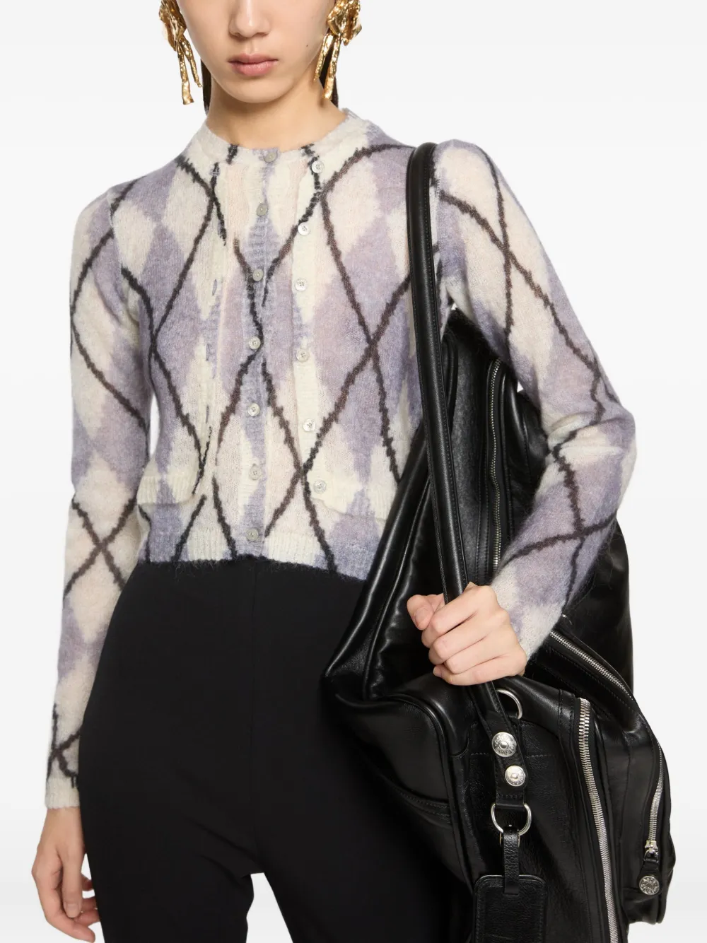 Acne Studios Argyle Cardigan In Mohair And Wool Blend In Neutral