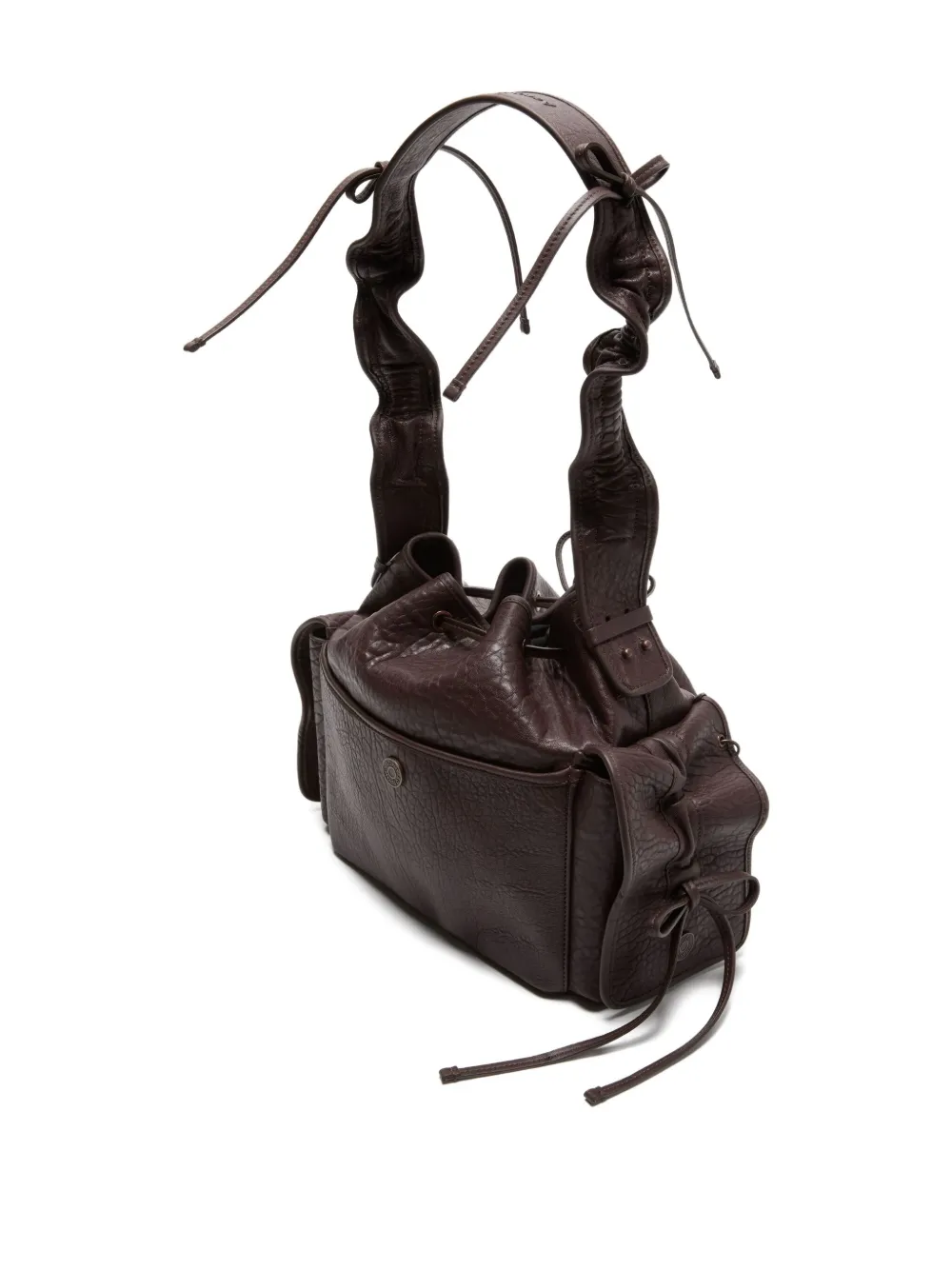 Acne Studios Ruffled Drawstring Shoulder Bag In Brown