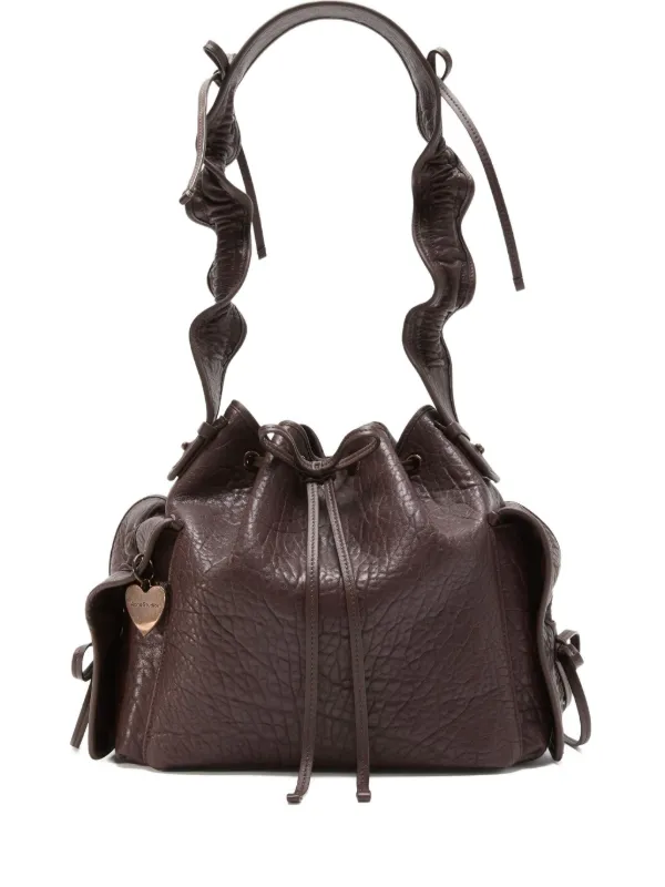 Acne Studios Ruffled Drawstring Shoulder Bag in Brown