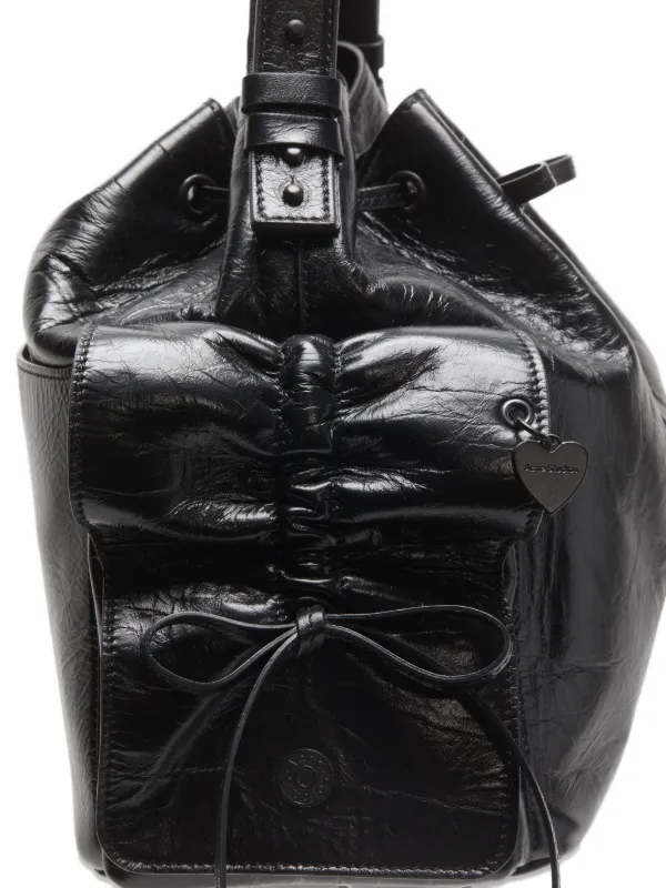 Acne Studios Drawstring Ruffled Leather Shoulder Bag | Black