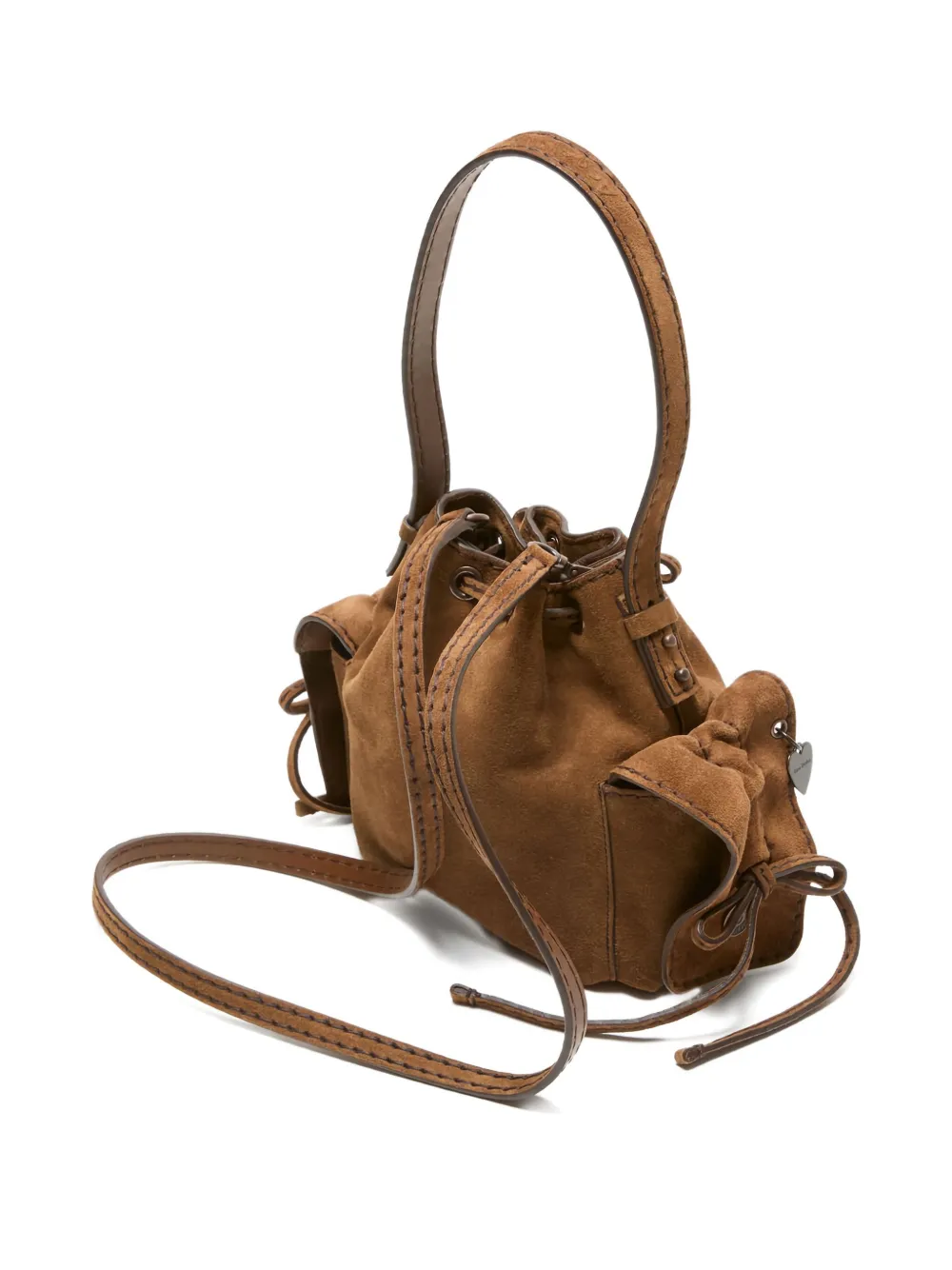 Acne Studios Mini Multipocket Suede Shoulder Bag In Brown