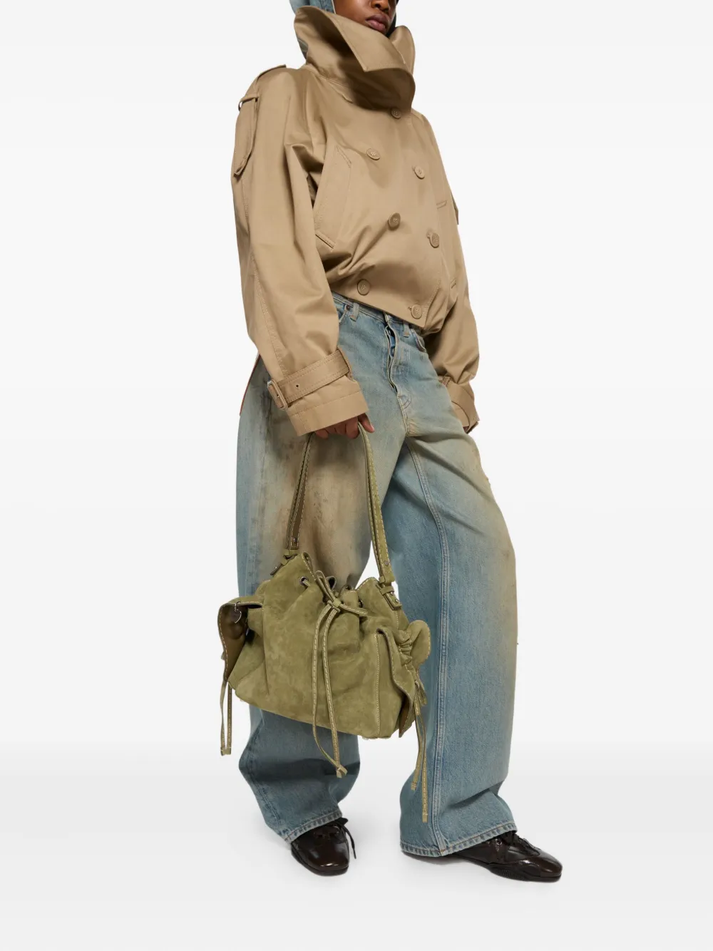 Acne Studios Suède bucket-tas met trekkoord Groen