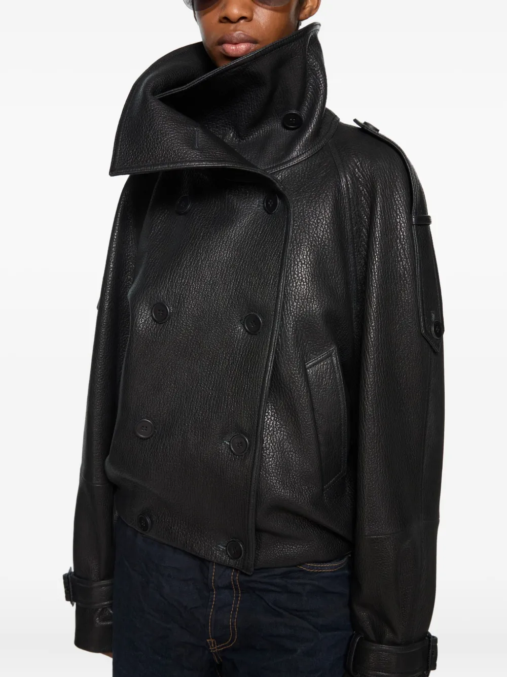 Acne Studios double-breasted buckled-cuffs Leather Jacket | Black