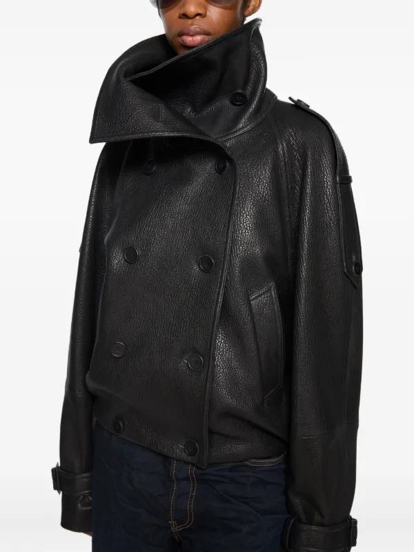 Acne Studios アクネ ストゥディオズ Double Breasted Jacket ダブル ブレスト レザー ジャケット ブラック FN-WN-LEAT000411 Acne Studios double-breasted buckled-cuffs Leather Jacket | Black