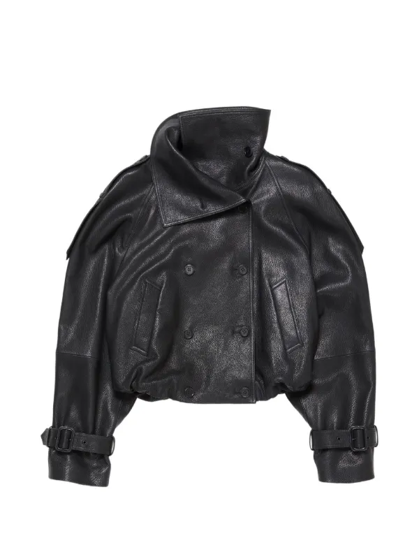 Acne Studios ダブルブレスト レザージャケット | ブラック | FARFETCH JP