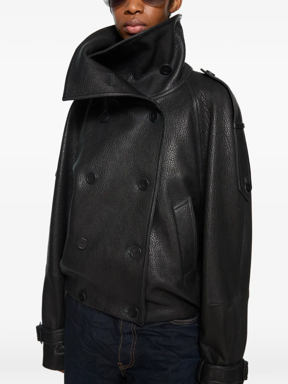 Acne Studios ダブルブレスト レザージャケット | ブラック | FARFETCH JP