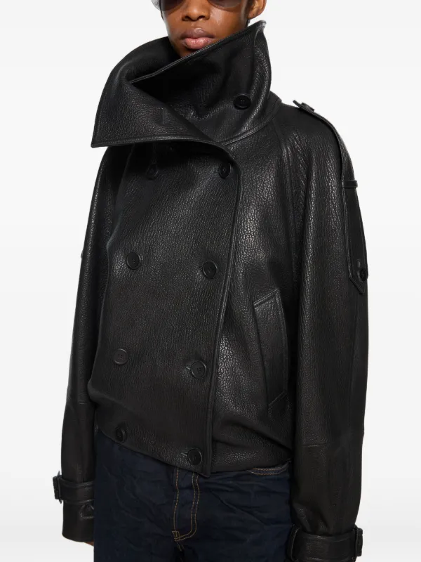 Acne Studios ダブルブレスト レザージャケット | ブラック | FARFETCH JP