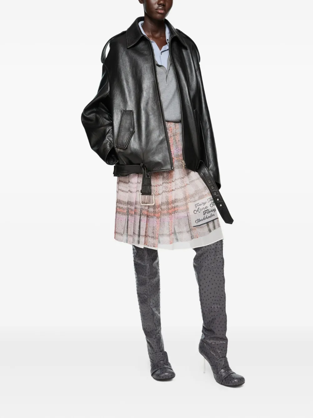 Acne Studios Belted Leather Jacket In Black