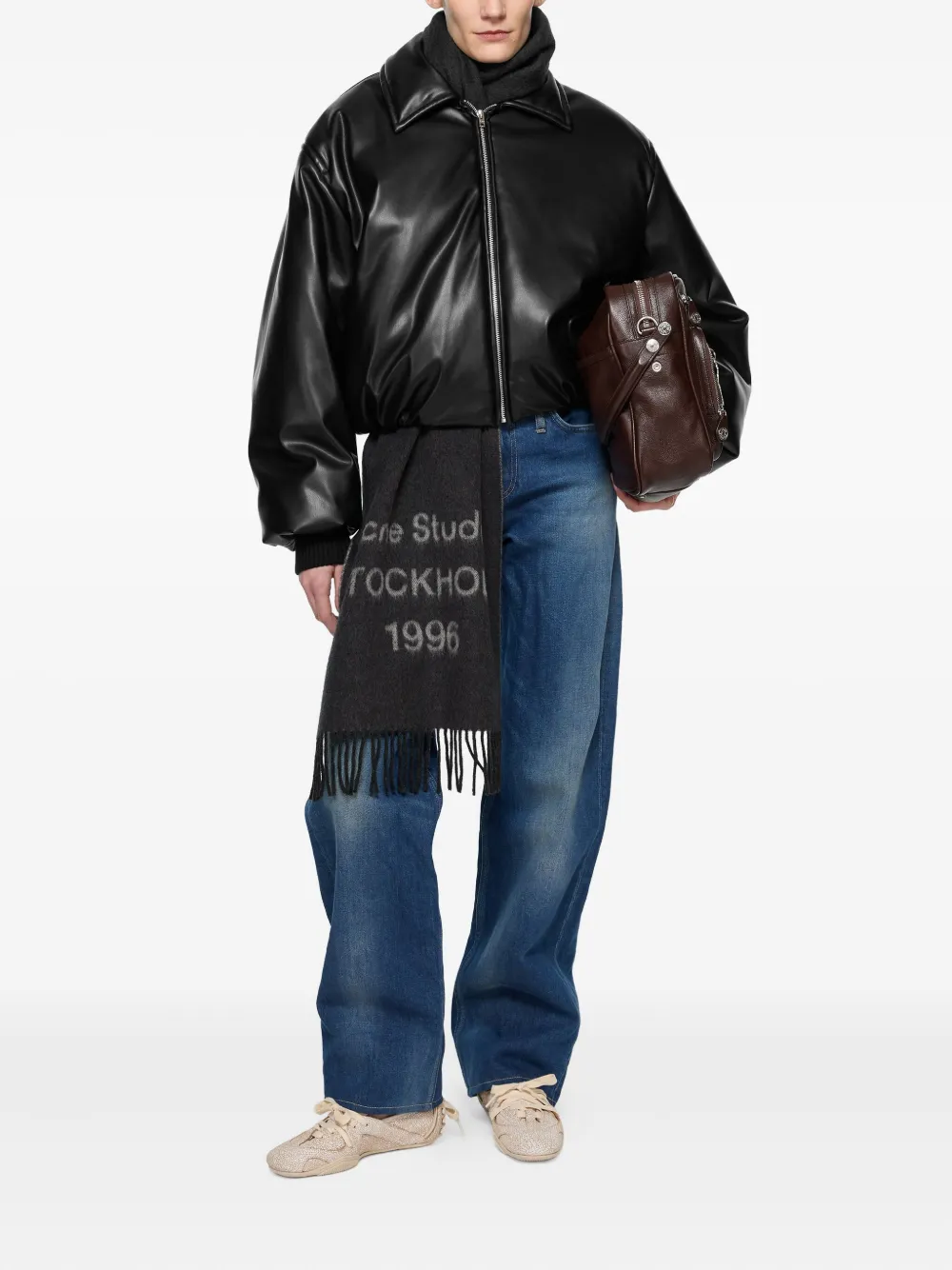 Acne Studios Gewatteerd leren jack Zwart
