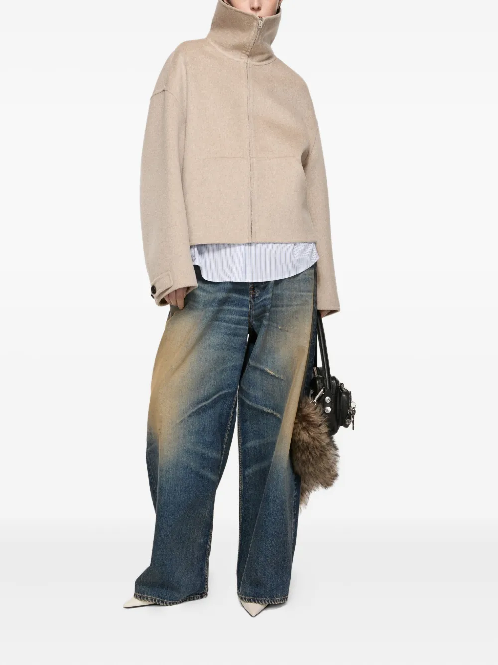 Acne Studios High-neck Cropped Jacket In Neutral
