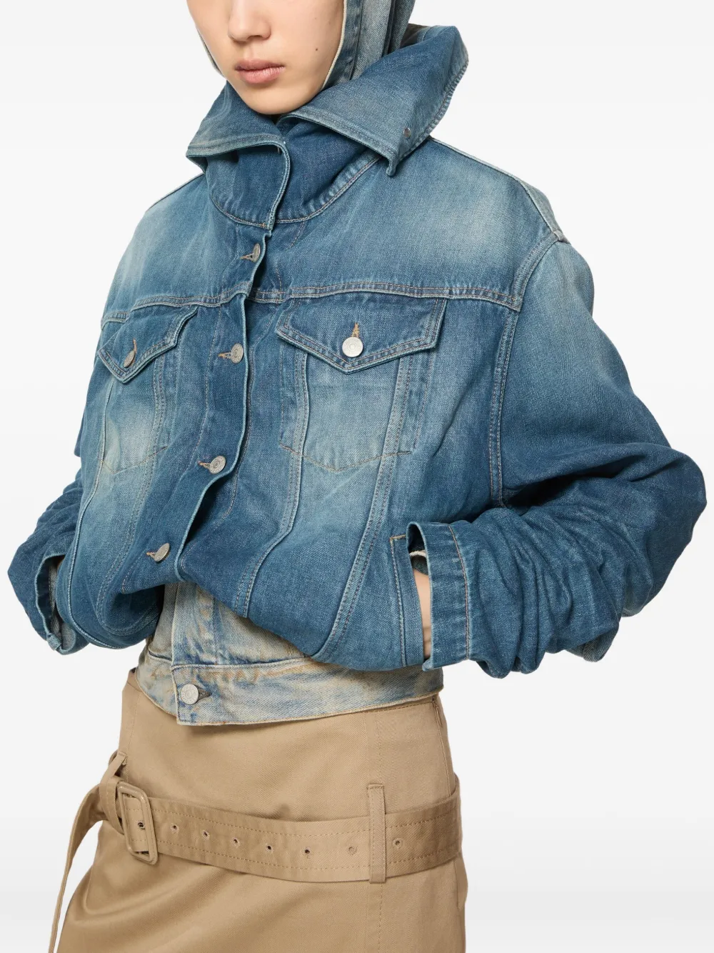 Acne Studios Denim jack met capuchon 863-Mid Blue
