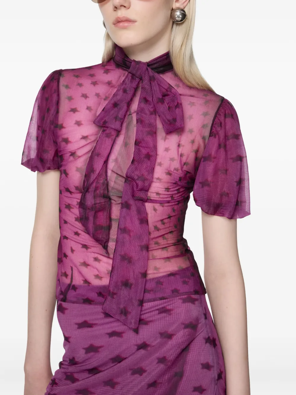 Acne Studios Star-print Puff-sleeve Top In Blue