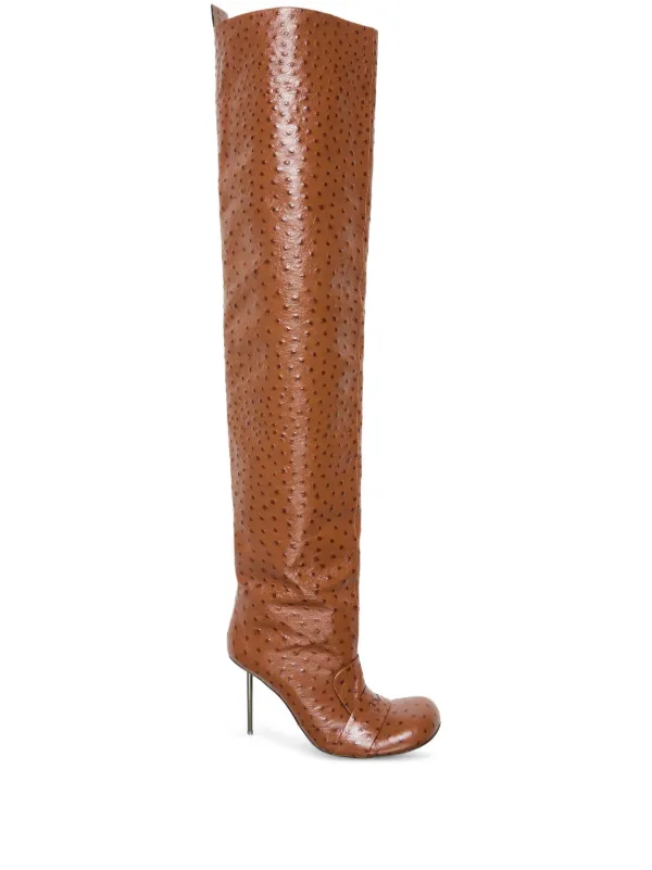 Acne Studios 100mm Ostrich-print Stiletto Boots in Brown