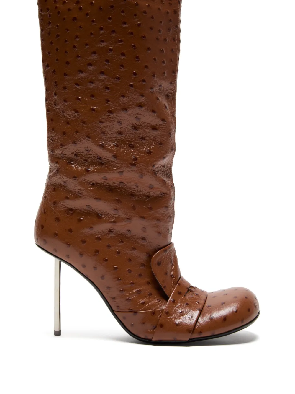 Acne Studios 100mm Ostrich-print Stiletto Boots In Brown