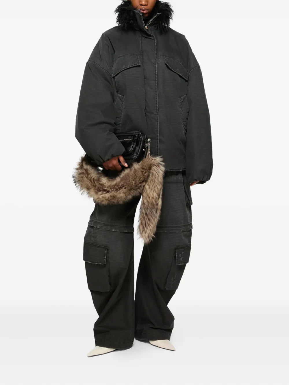 Acne Studios faux-fur collar jacket Zwart