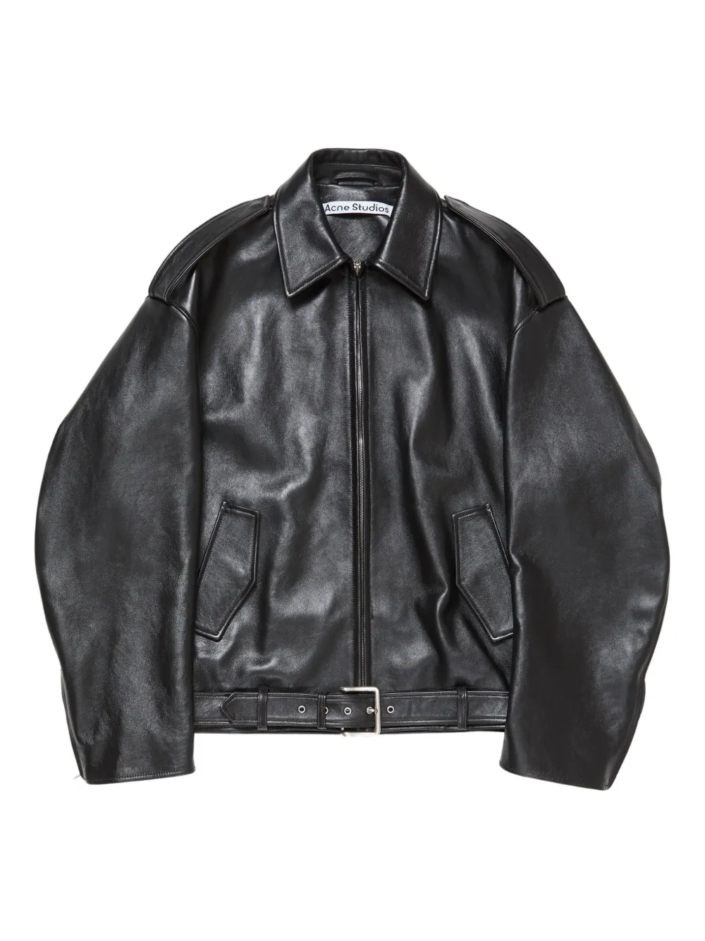 Acne Studios belted leather jacket Zwart