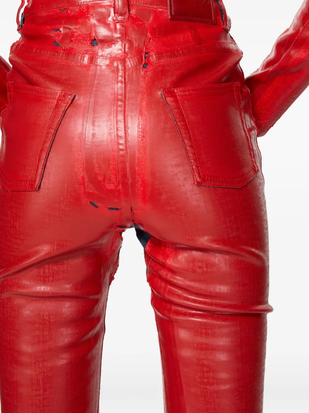 Acne Studios Latex Flared Trousers In Red