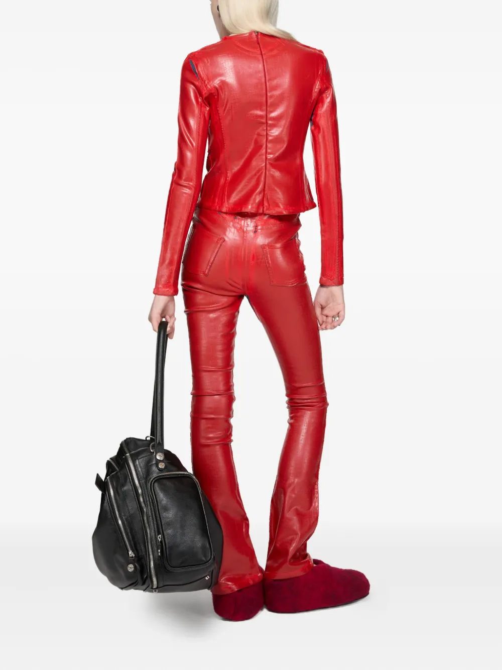 Acne Studios Latex Flared Trousers In Red