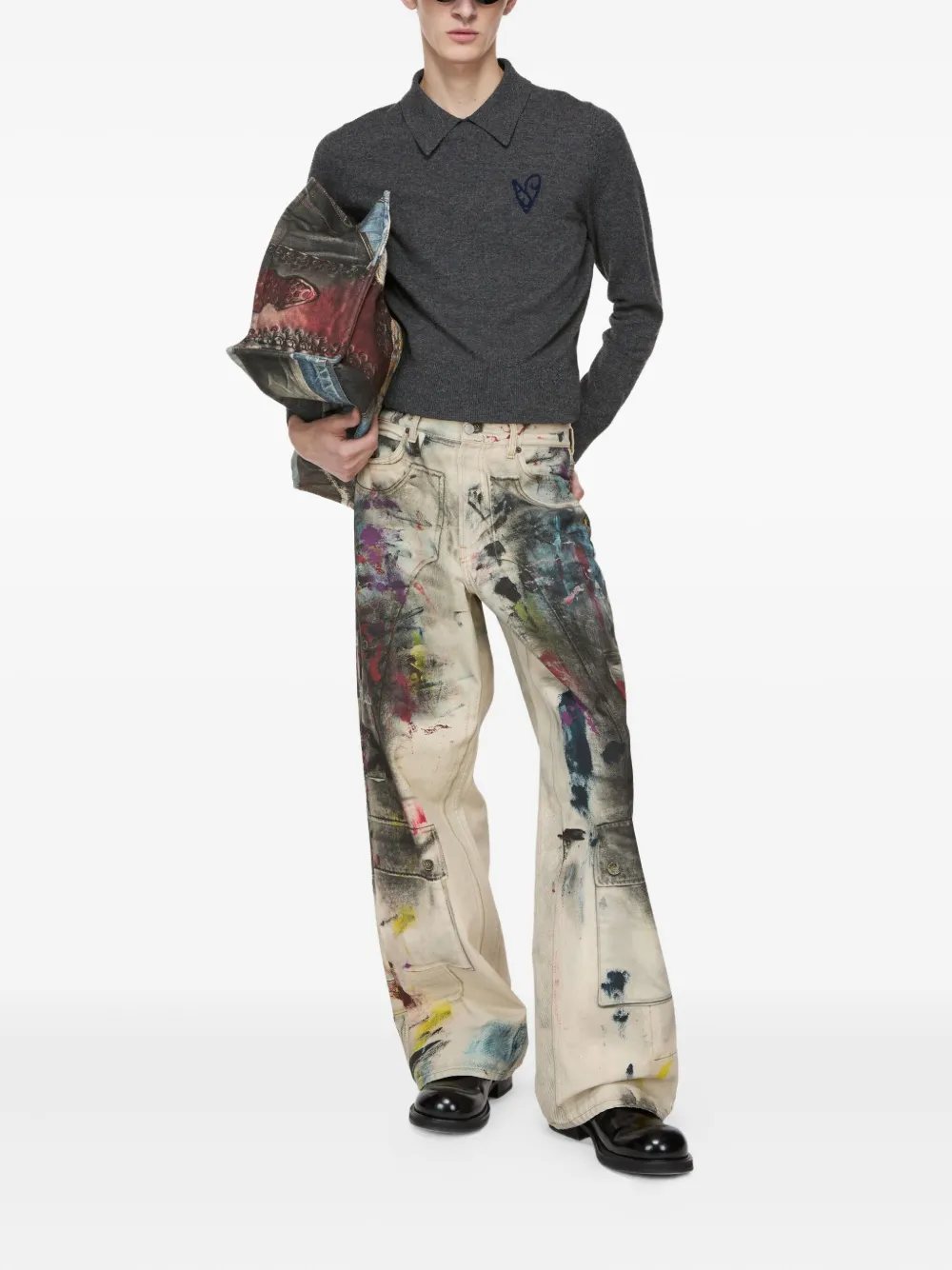 Acne Studios Top met polokraag en hartpatroon Grijs