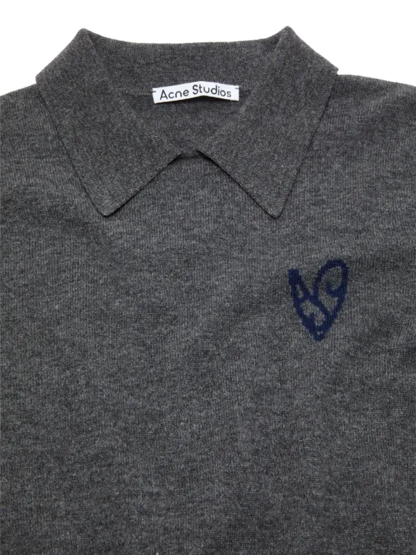Acne Studios heart-motif polo-collar Top | Grey | FARFETCH