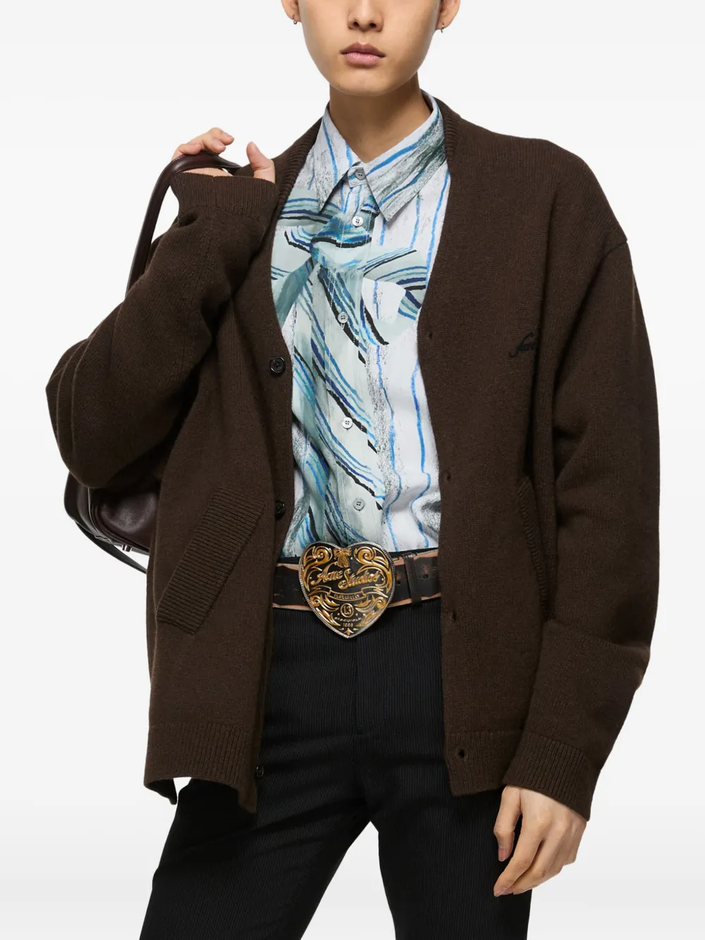 Acne Studios Vest met knopen en geborduurd logo Bruin