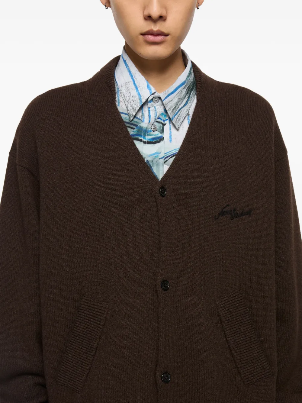 Acne Studios Vest met knopen en geborduurd logo Bruin