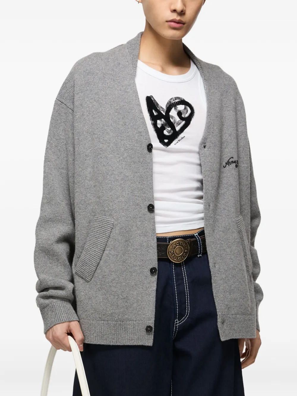 Acne Studios Embroidered Button Cardigan In Gray
