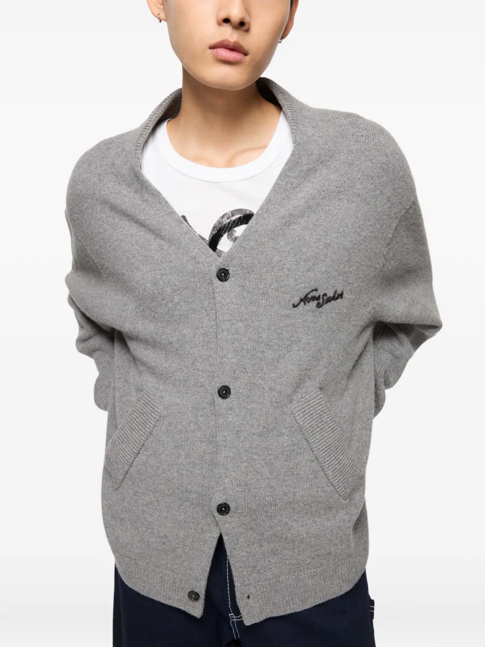 Acne Studios Embroidered Button Cardigan In Gray