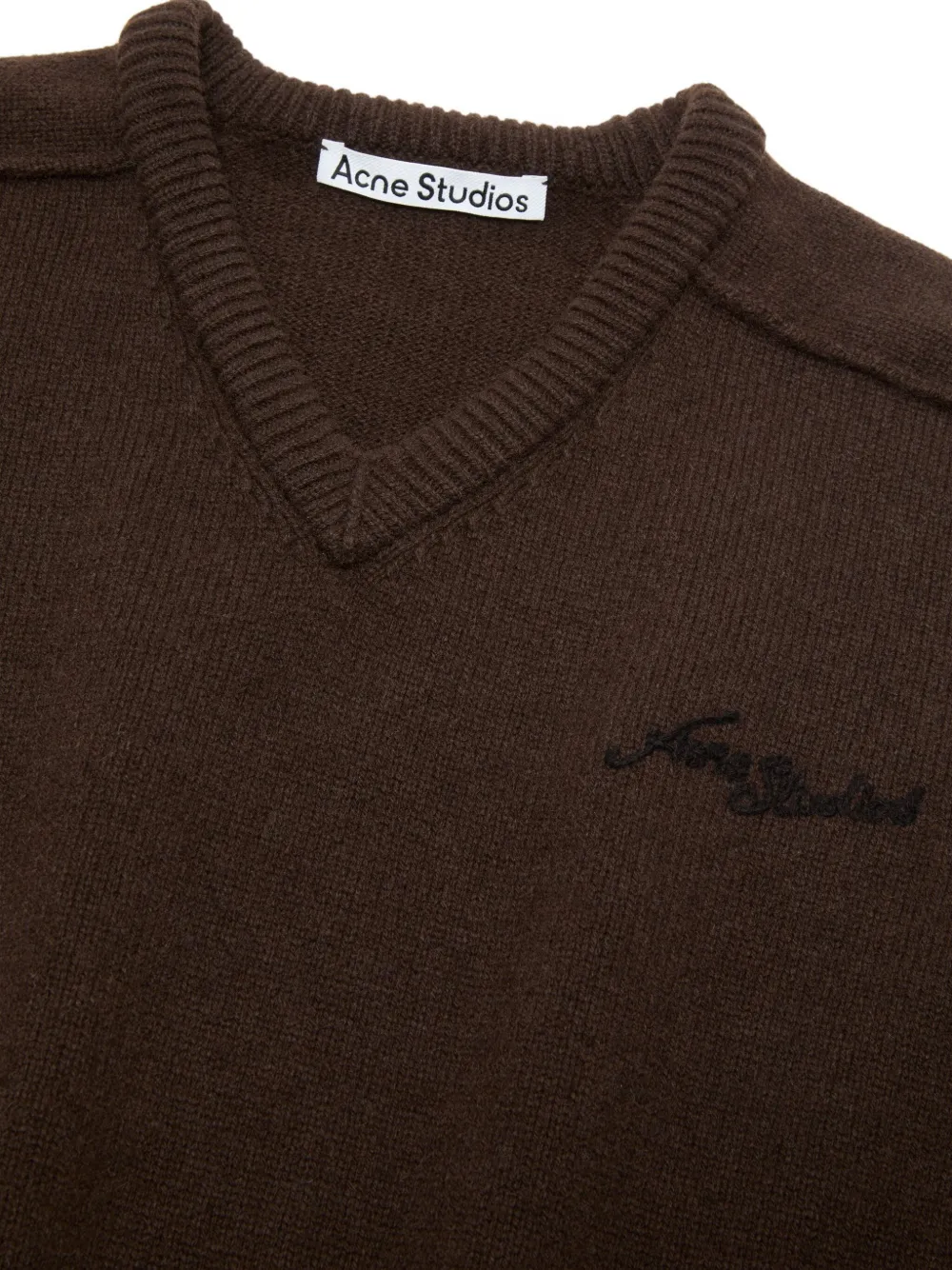 Acne Studios Trui met borduurwerk en V-hals Bruin
