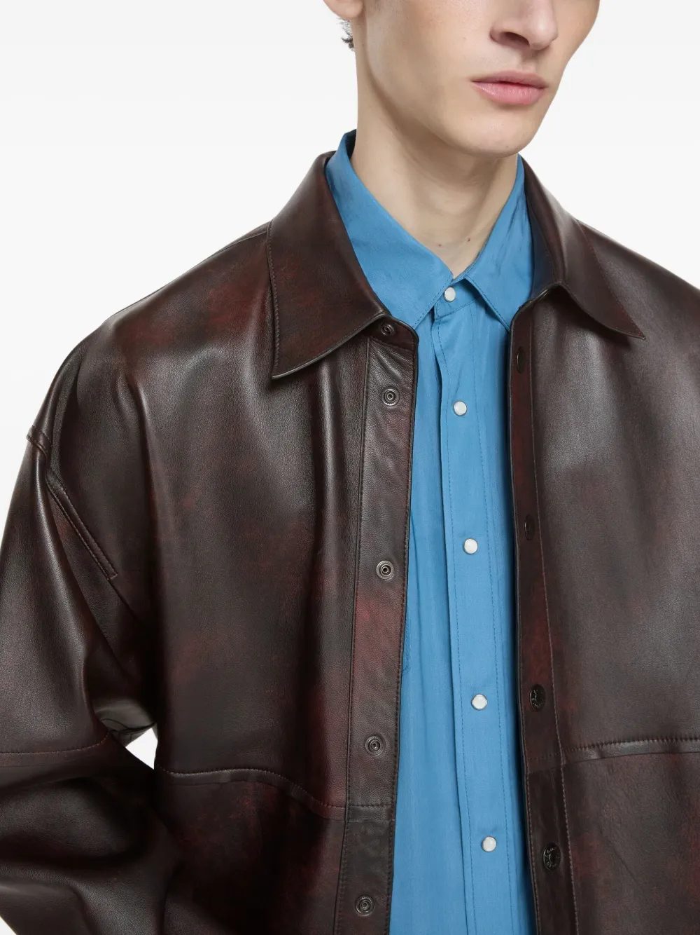 Acne Studios Leren shirtjack BBI-Red black