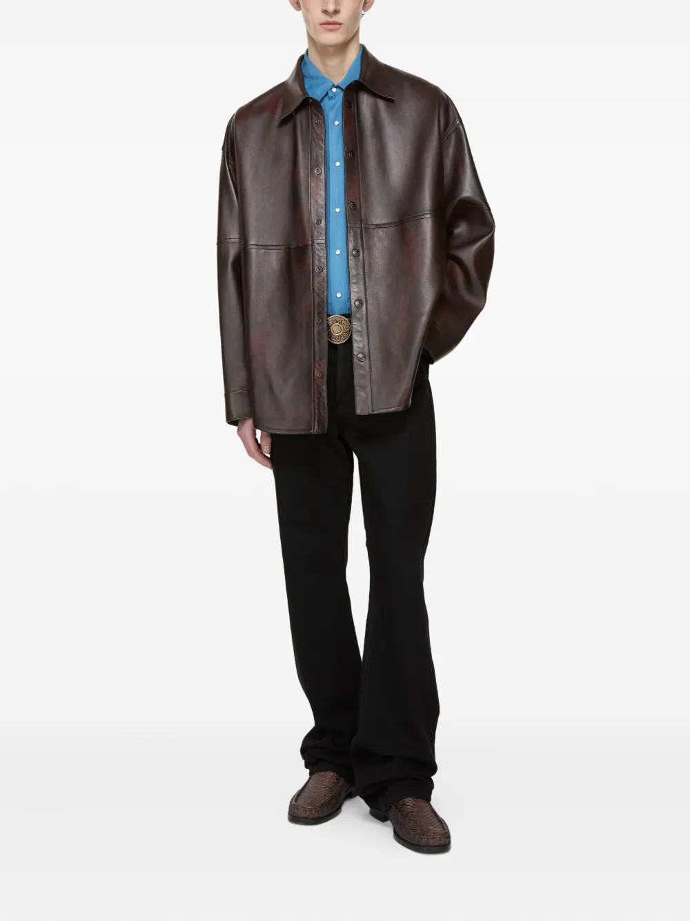 Acne Studios Leren shirtjack BBI-Red black