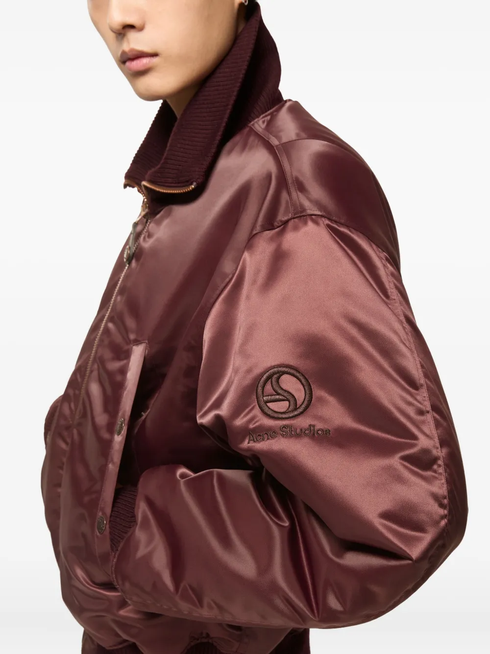Acne Studios Satin-finish Bomber Jacket In Burgundy