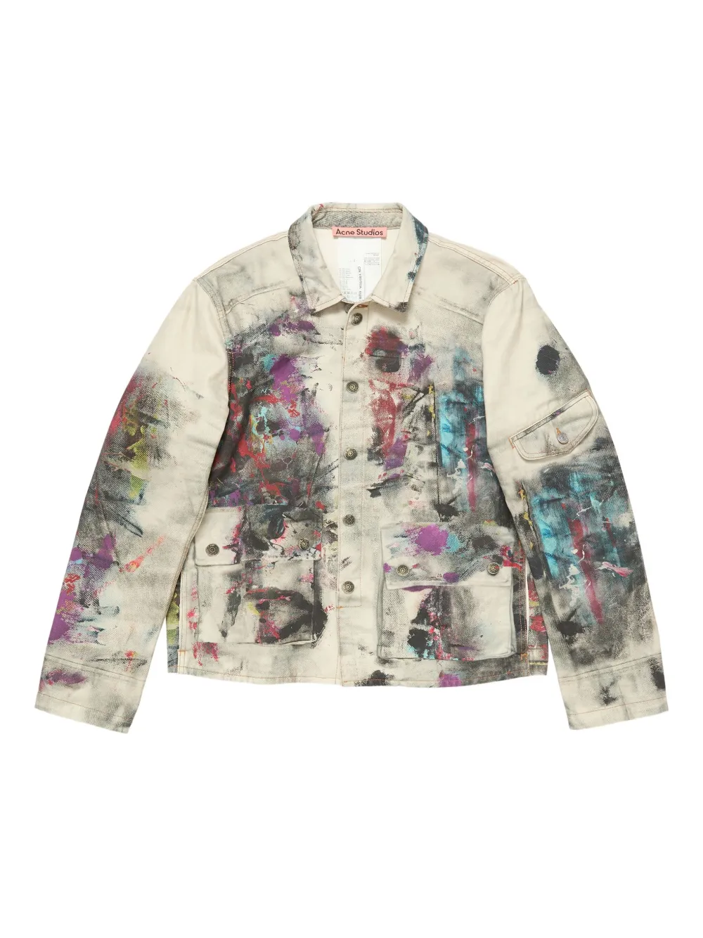 Acne Studios paint-splattered denim jacket Beige