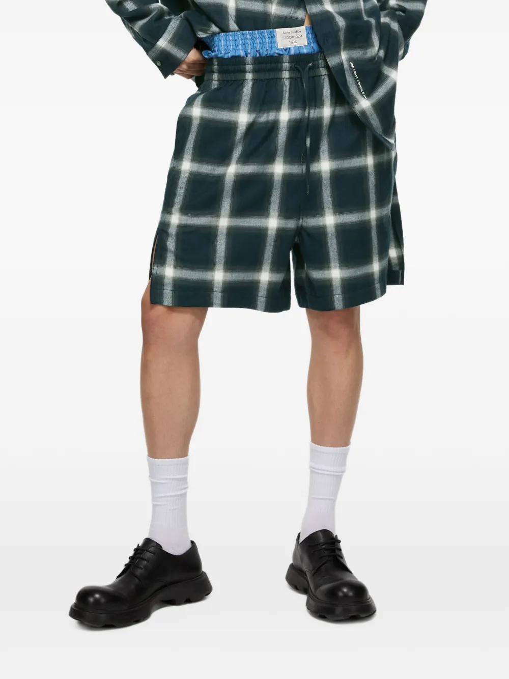 Acne Studios checked elastic-waist shorts - Green