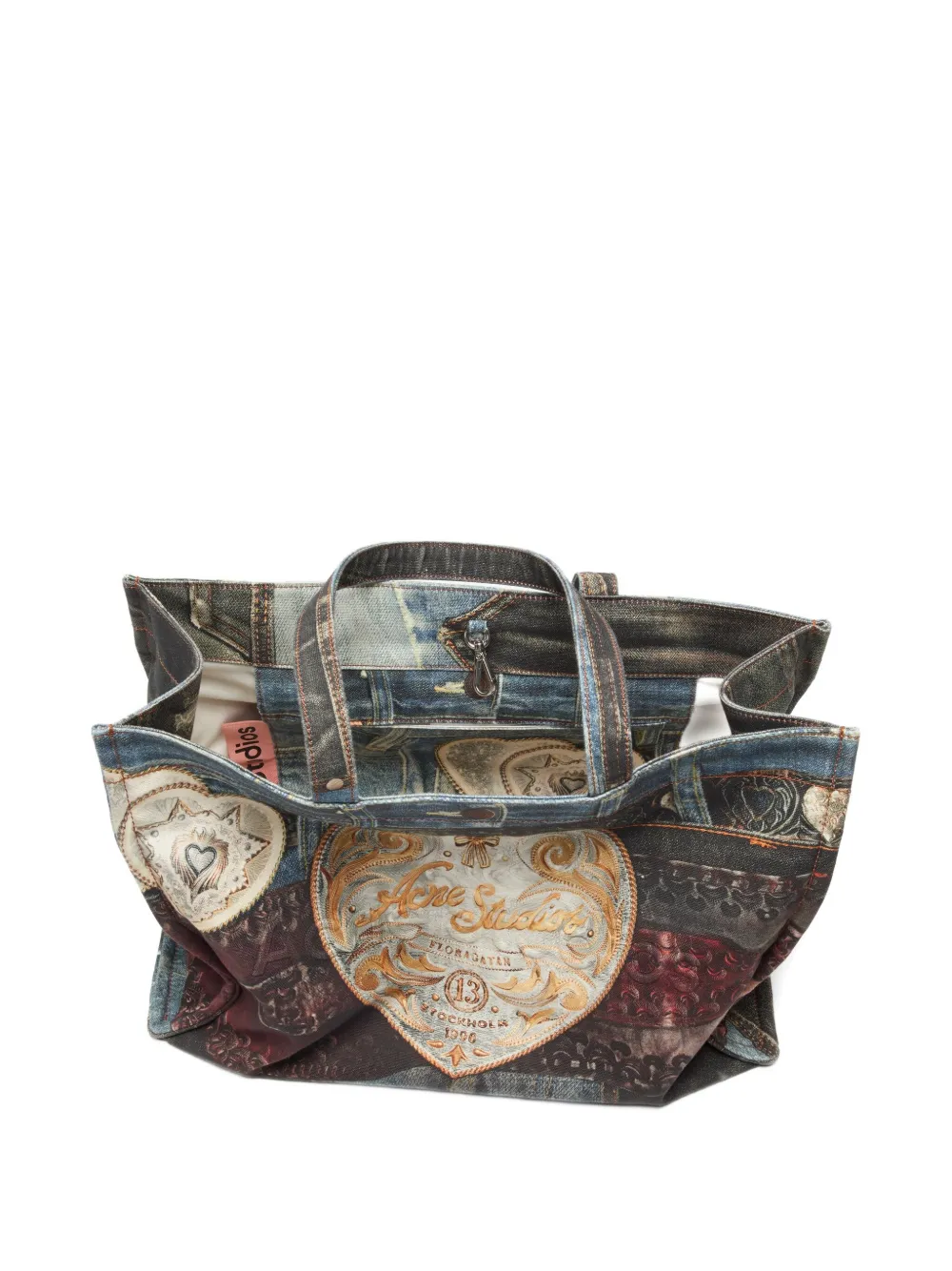 Acne Studios Denim-patch Heart Tote Bag In Blue