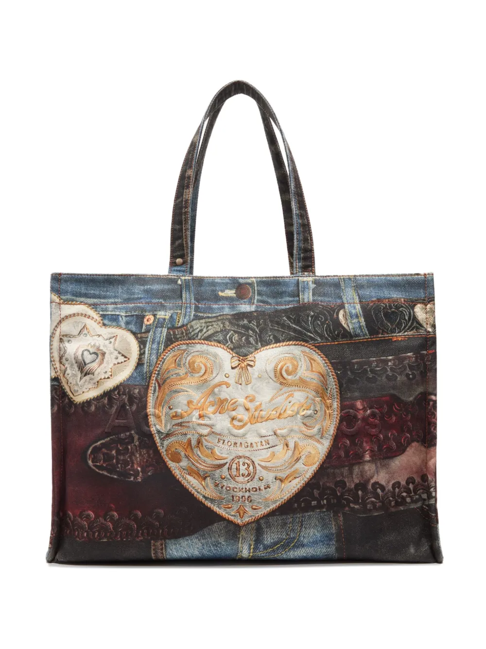 Acne Studios Denim-patch Heart Tote Bag In Blue