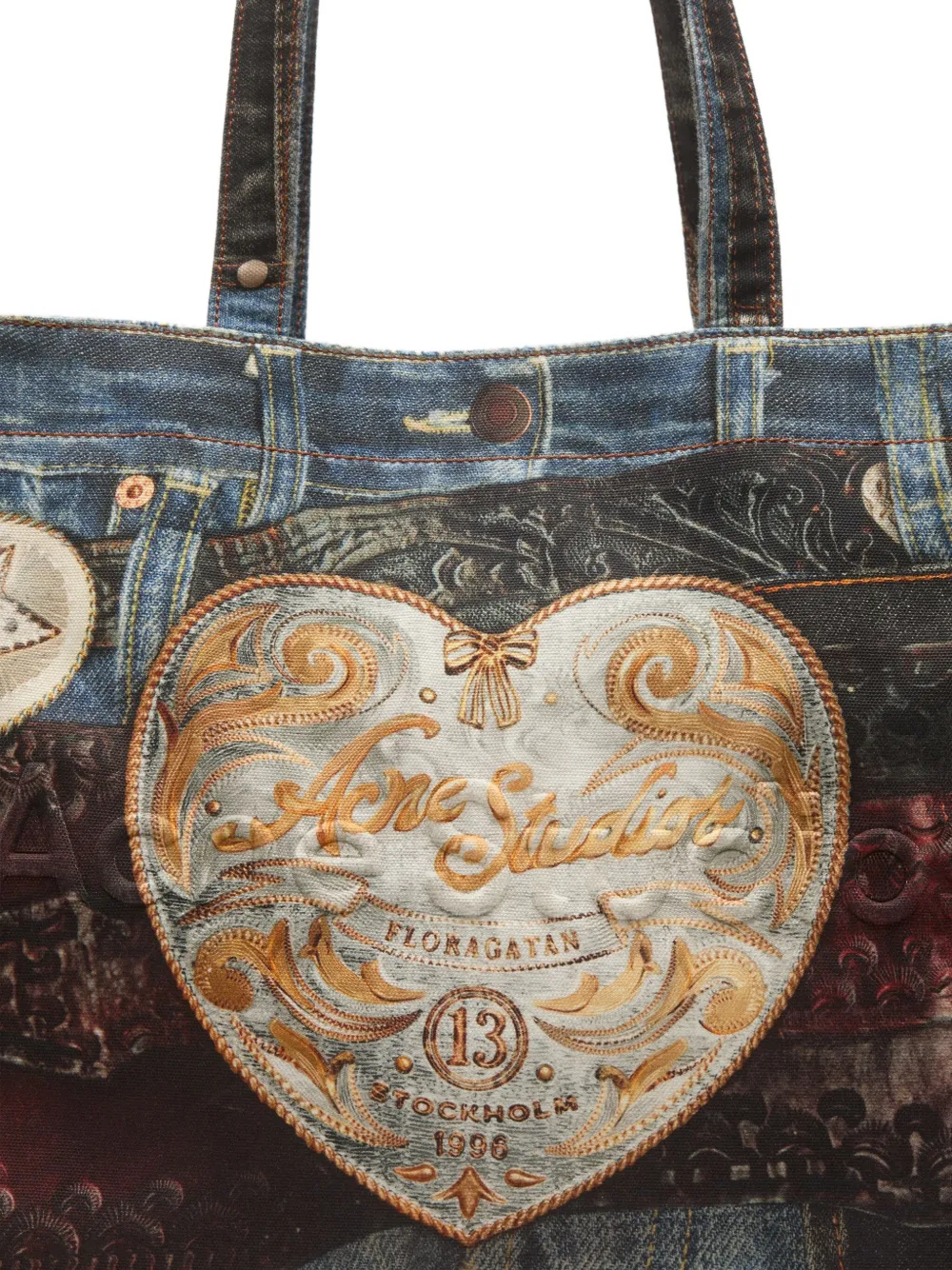Acne Studios Denim-patch Heart Tote Bag In Blue