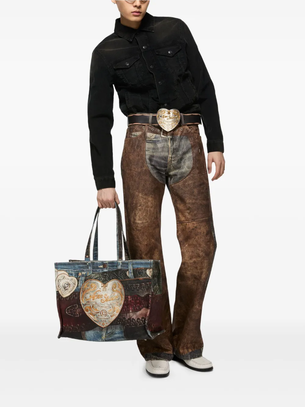 Acne Studios Denim-patch Heart Tote Bag In Blue