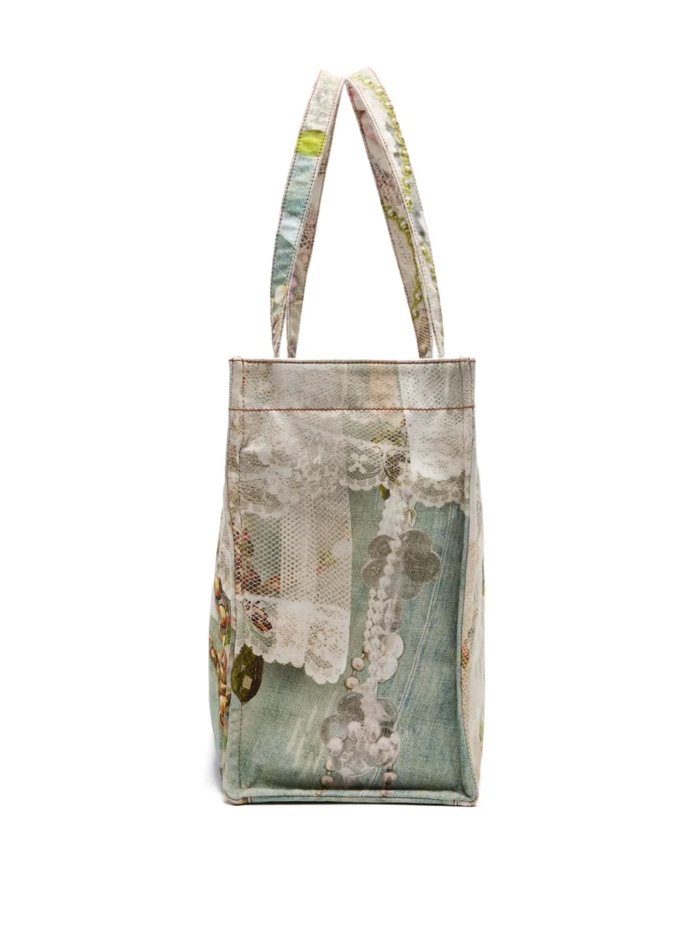 Acne Studios lace-trimmed printed tote bag Groen
