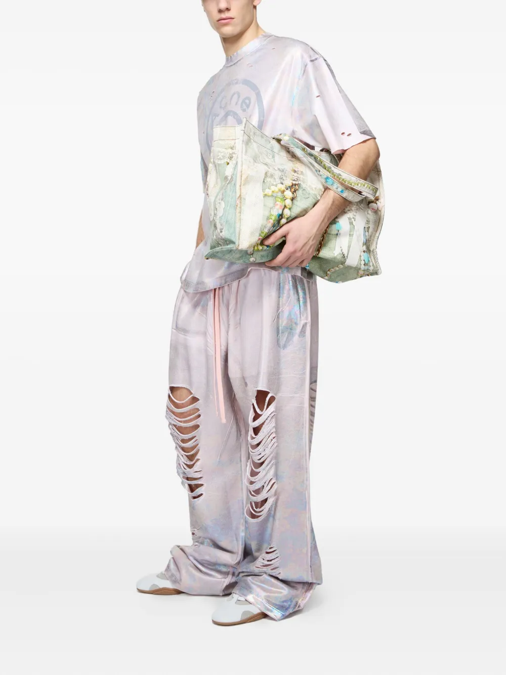 Acne Studios lace-trimmed printed tote bag Groen