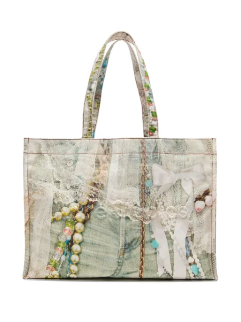 Acne Studios lace-trimmed printed tote bag